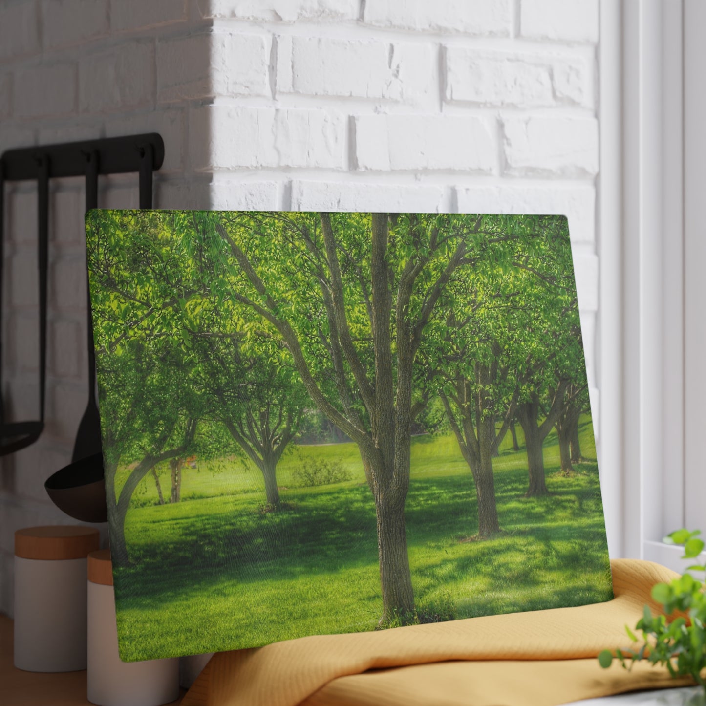 U R There Photography Spring Trees in Chartreuse Rustic Farmhouse Tempered-Glass Cutting Board