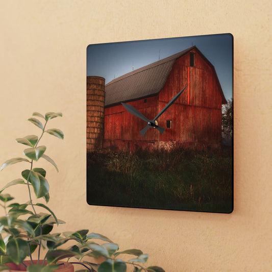 U R There Photography Columbiaville Red II Rustic Farmhouse Acrylic Analog Wall Clock