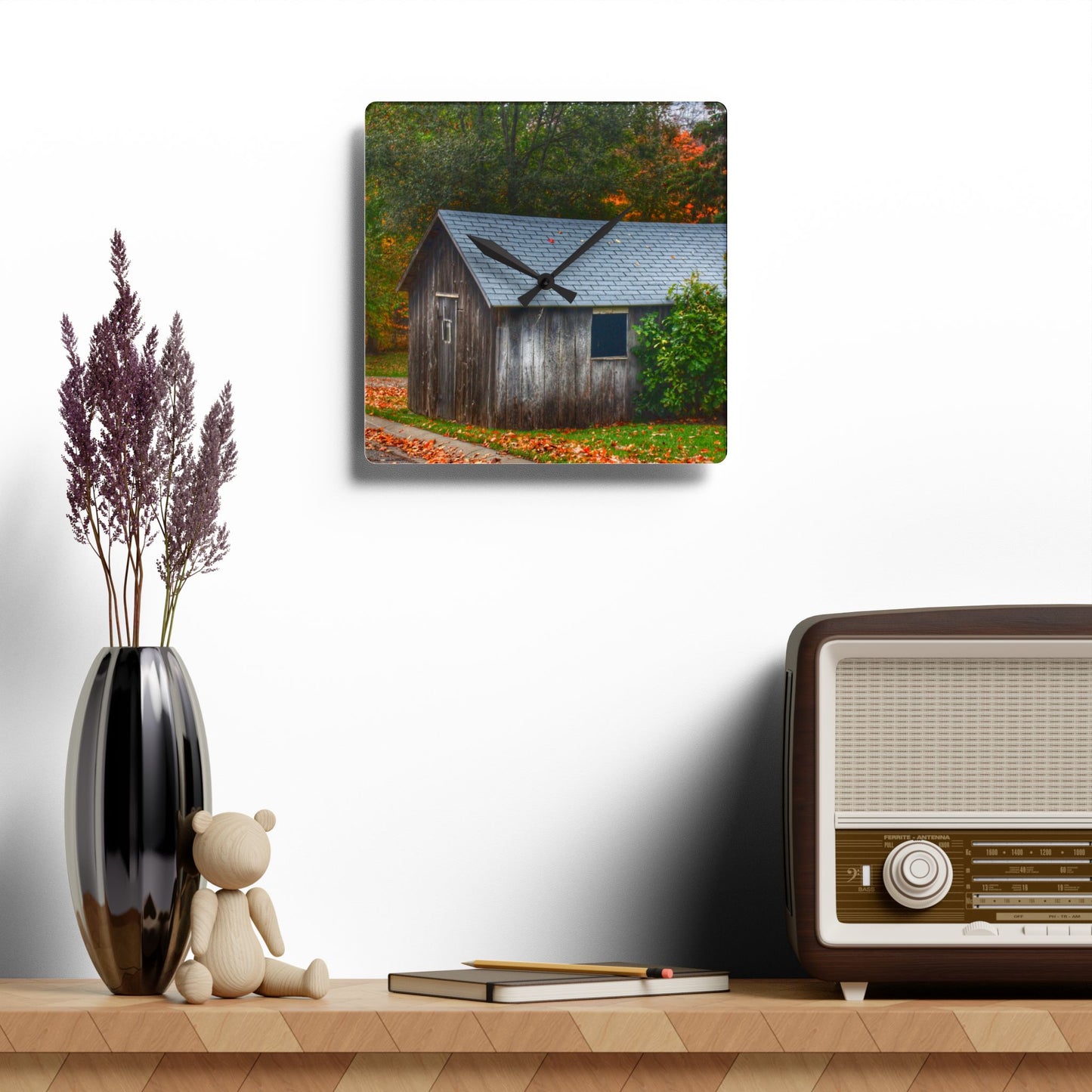 U R There Photography Grey Roadside Shack Rustic Farmhouse Acrylic Analog Wall Clock