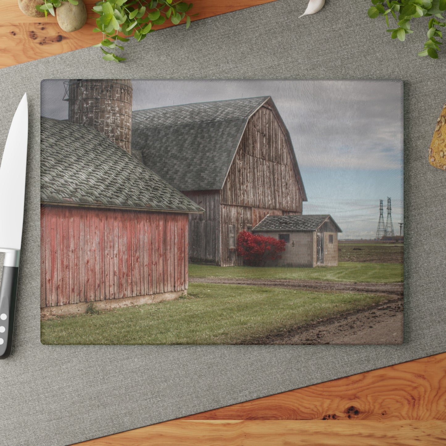 U R There Photography Roedel Roadside Reds III Rustic Farmhouse Tempered-Glass Cutting Board