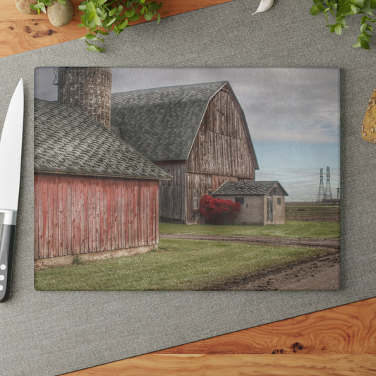 U R There Photography Roedel Roadside Reds III Rustic Farmhouse Tempered-Glass Cutting Board