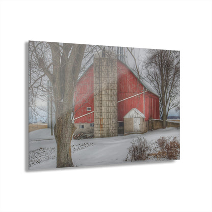 U R There Photography Frenchline Road Red in Winter Rustic Farmhouse Acrylic Wall Print
