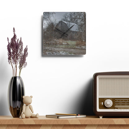 U R There Photography Bishop Road Winter Grey Rustic Farmhouse Acrylic Analog Wall Clock