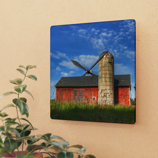 U R There Photography Clarkston Road Red I Rustic Farmhouse Acrylic Analog Wall Clock