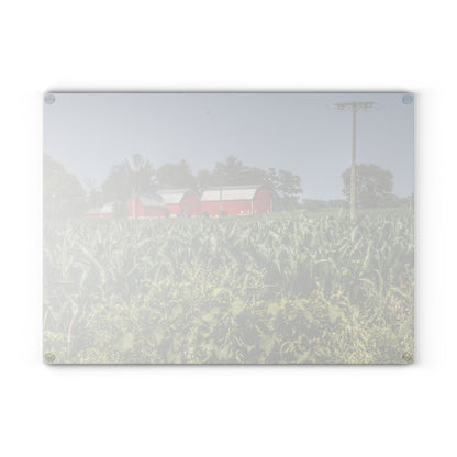 U R There Photography Shoemaker Road Reds Beyond the Corn Rustic Farmhouse Tempered-Glass Cutting Board