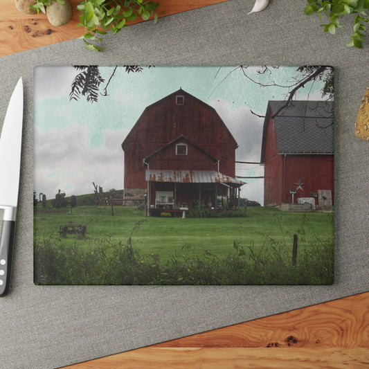 U R There Photography Bishop Road Reds II Rustic Farmhouse Tempered-Glass Cutting Board 8"x 11"