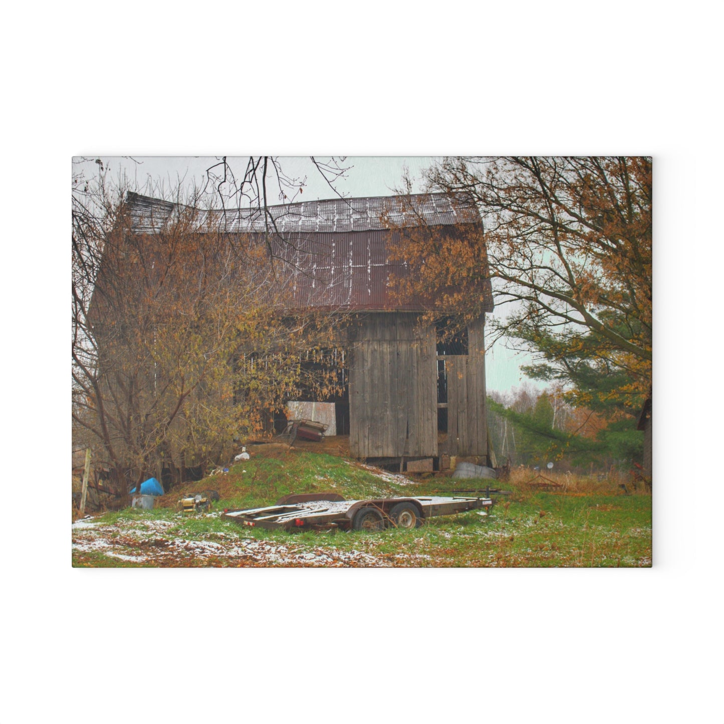 U R There Photography Frenchline Road Old Grey Rustic Farmhouse Tempered-Glass Cutting Board