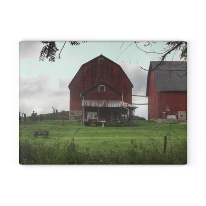 U R There Photography Bishop Road Reds II Rustic Farmhouse Tempered-Glass Cutting Board 8"x 11"