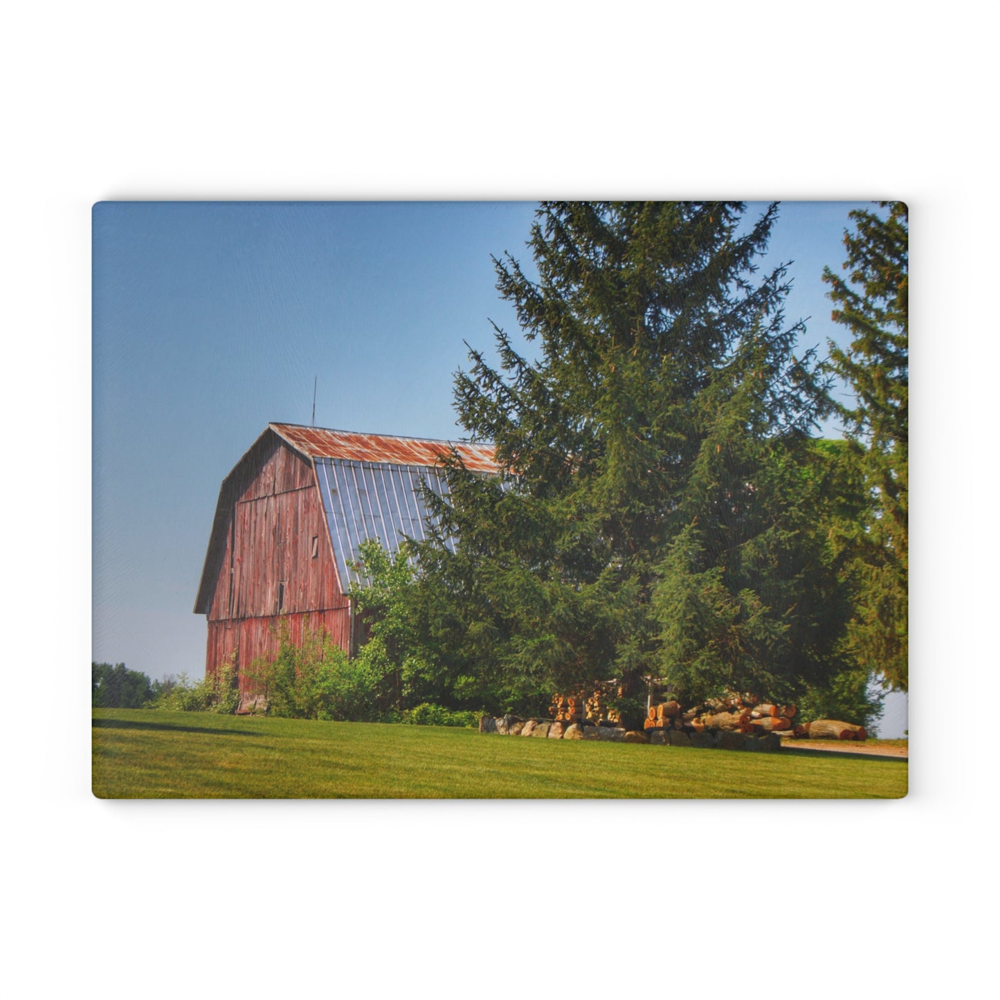 U R There Photography Mushroom Road Hidden Red Rustic Farmhouse Tempered-Glass Cutting Board