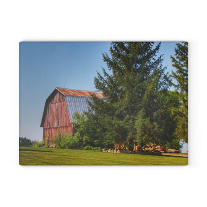 U R There Photography Mushroom Road Hidden Red Rustic Farmhouse Tempered-Glass Cutting Board