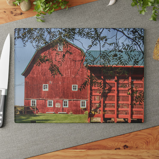 U R There Photography Gardner Road Red I Rustic Farmhouse Tempered-Glass Cutting Board