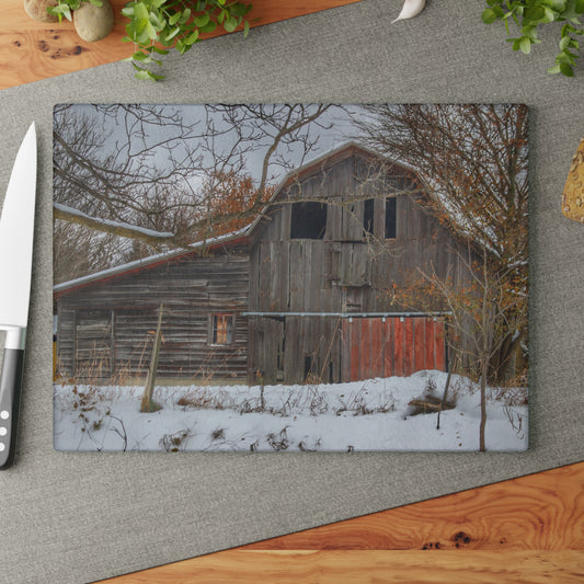 U R There Photography Hayes Road Grey in Winter I Rustic Farmhouse Tempered-Glass Cutting Board