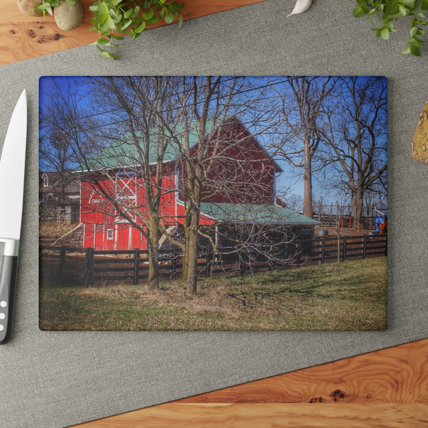 U R There Photography Imlay City Road Cow Barn I Rustic Farmhouse Tempered-Glass Cutting Board