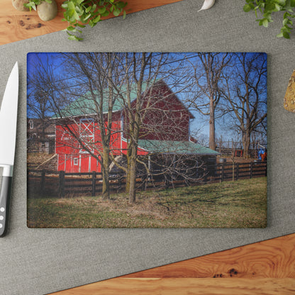 U R There Photography Imlay City Road Cow Barn I Rustic Farmhouse Tempered-Glass Cutting Board