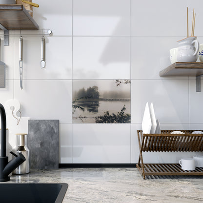 U R There Photography Bridge in Fog Rustic Farmhouse Decorative Ceramic Tile