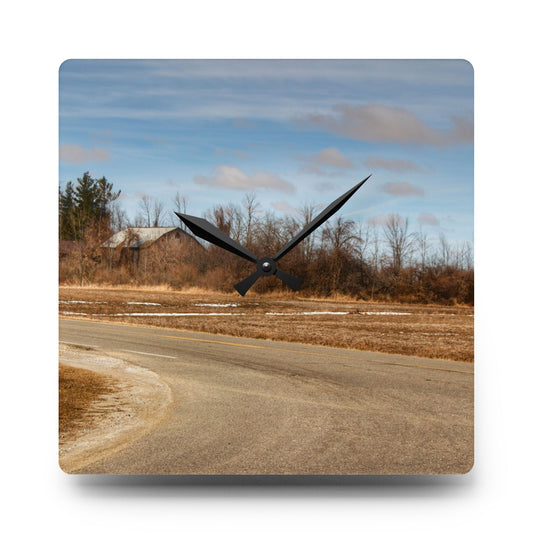 North Hunt Road Farm I Rustic Farmhouse Acrylic Analog Wall Clock 10.75'' × 10.75'' (Square)