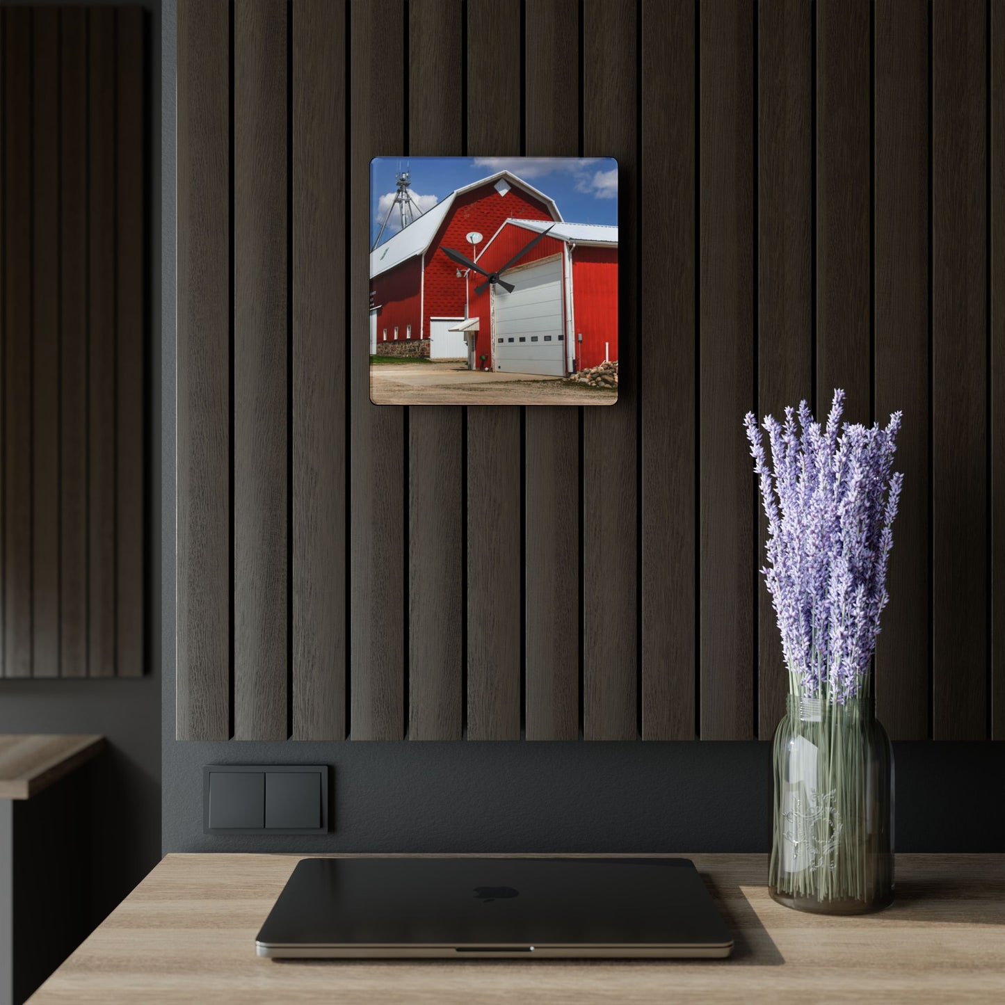 U R There Photography Darbee Red Rustic Farmhouse Acrylic Analog Wall Clock