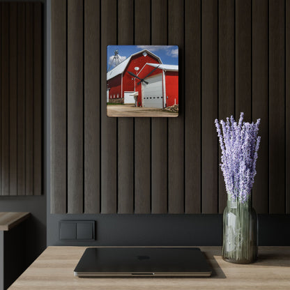 U R There Photography Darbee Red Rustic Farmhouse Acrylic Analog Wall Clock