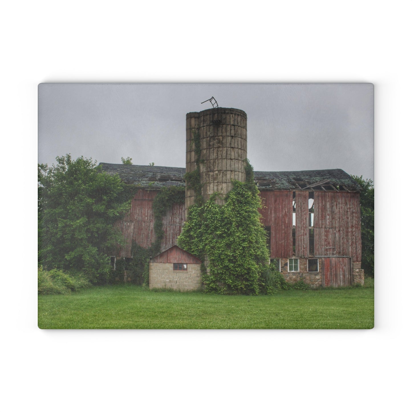 U R There Photography Imlay City Road Red I Rustic Farmhouse Tempered-Glass Cutting Board
