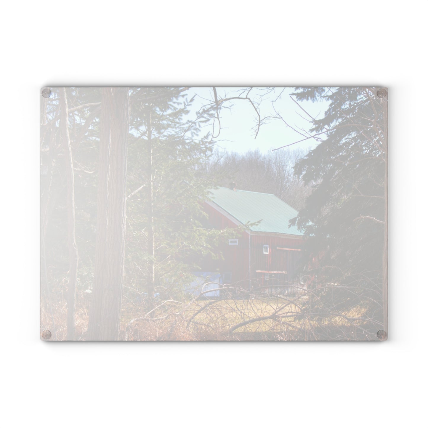 U R There Photography Bordman Road Hidden Red Rustic Farmhouse Tempered-Glass Cutting Board
