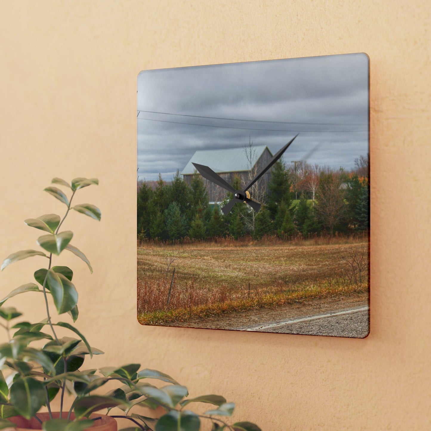 U R There Photography Burnside Grey Rustic Farmhouse Acrylic Analog Wall Clock
