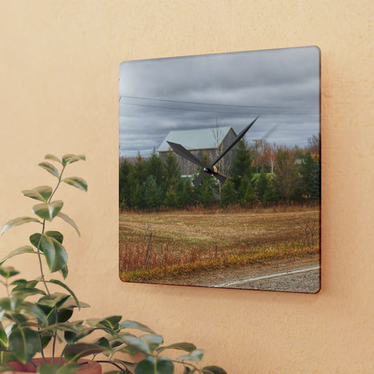 U R There Photography Burnside Grey Rustic Farmhouse Acrylic Analog Wall Clock