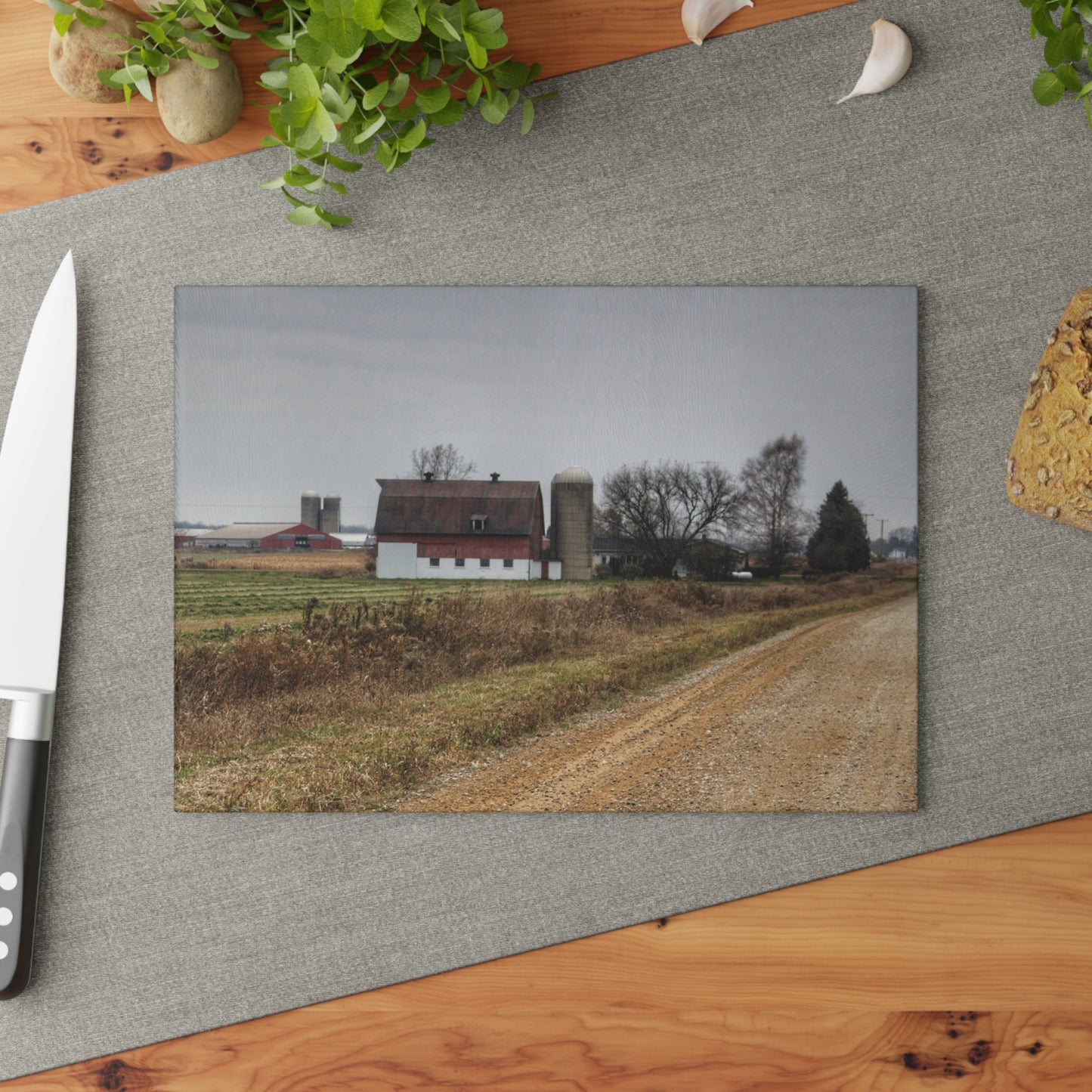 U R There Photography Gates Road Farm Rustic Farmhouse Tempered-Glass Cutting Board