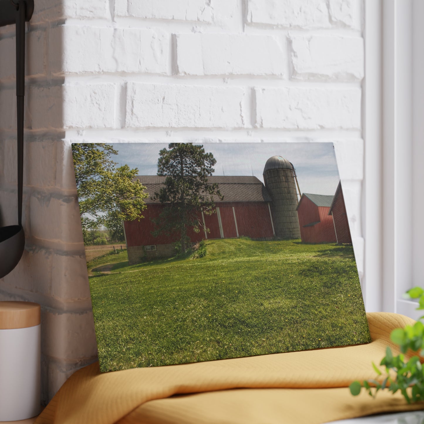 U R There Photography Maple Leaf Road Red Rustic Farmhouse Tempered-Glass Cutting Board