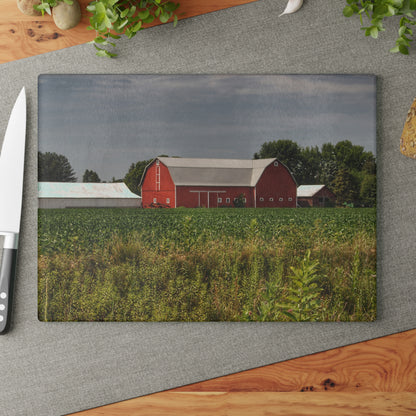 U R There Photography Townline Road Red Rustic Farmhouse Tempered-Glass Cutting Board
