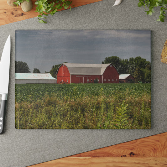 U R There Photography Townline Road Red Rustic Farmhouse Tempered-Glass Cutting Board
