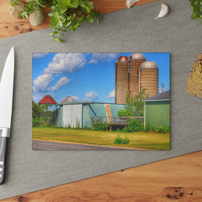 U R There Photography Morrish Road Silos I Rustic Farmhouse Tempered-Glass Cutting Board