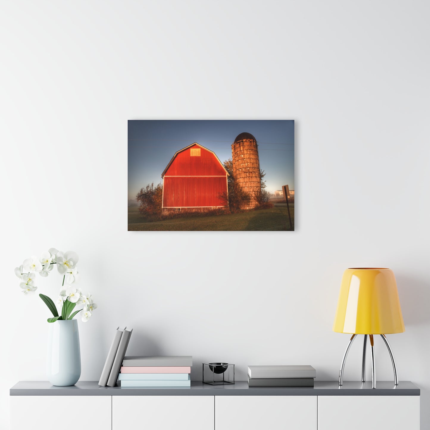 U R There Photography Klam Road Red Meets Foggy Sunrise I Rustic Farmhouse Acrylic Wall Print
