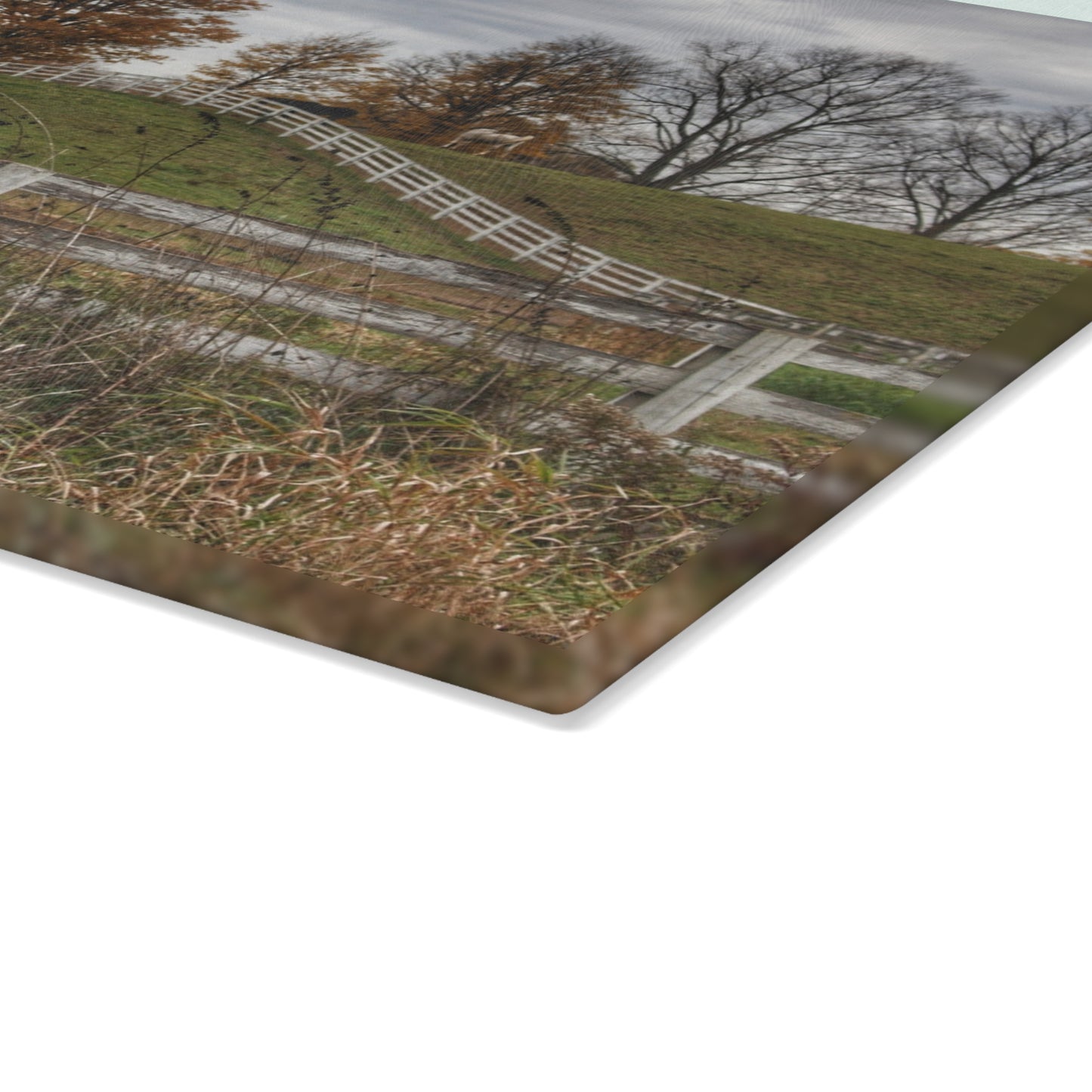U R There Photography Millville Road Horses on the Hill Rustic Farmhouse Tempered-Glass Cutting Board