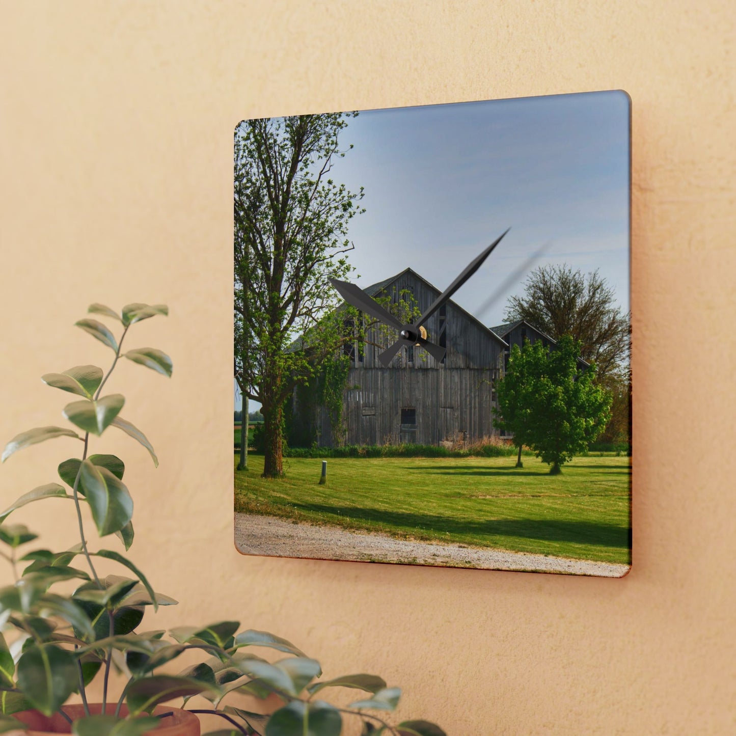 U R There Photography Caro Road Twin Greys II Rustic Farmhouse Acrylic Analog Wall Clock