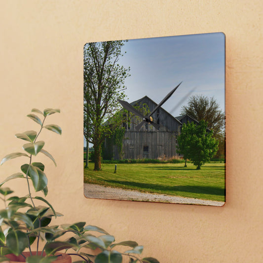 U R There Photography Caro Road Twin Greys II Rustic Farmhouse Acrylic Analog Wall Clock