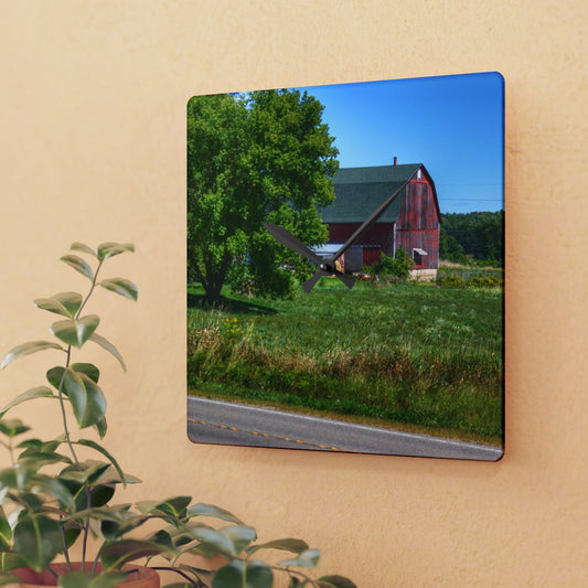 U R There Photography Clark Road Hillside Red II Rustic Farmhouse Acrylic Analog Wall Clock