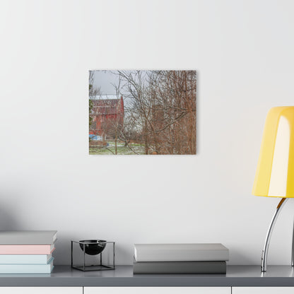 U R There Photography Hough Road Hidden Winter Red I Rustic Farmhouse Acrylic Wall Print