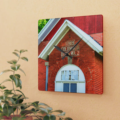 U R There Photography French Road Old Standard Schoolhouse II Rustic Farmhouse Acrylic Analog Wall Clock 10.75'' × 10.75'' (Square)