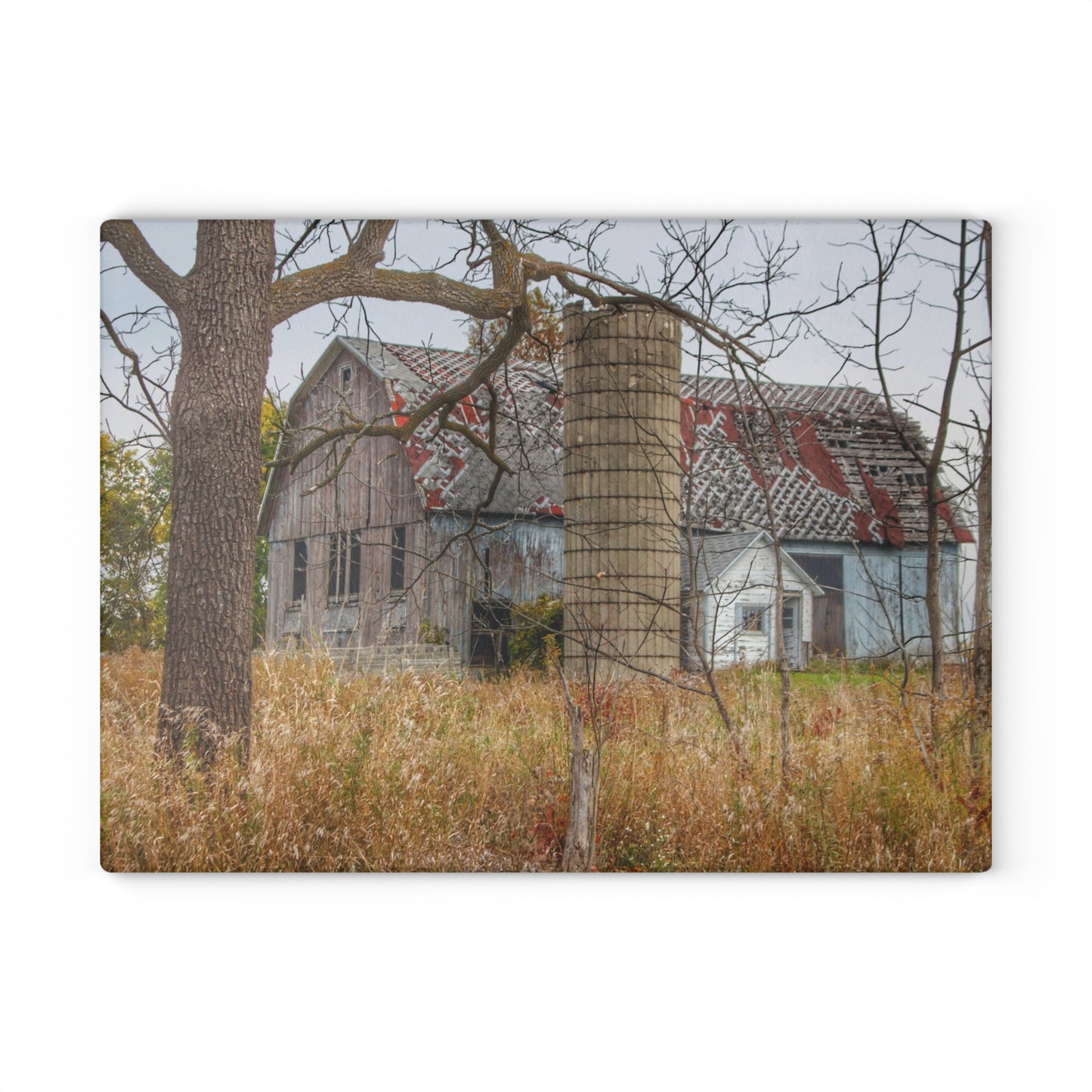 U R There Photography Hill Road Roadside Grey II Rustic Farmhouse Tempered-Glass Cutting Board