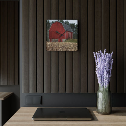 U R There Photography Fostoria Road Standing Man Red Rustic Farmhouse Acrylic Analog Wall Clock