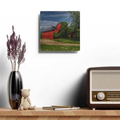 U R There Photography Catlin Road Red I Rustic Farmhouse Acrylic Analog Wall Clock