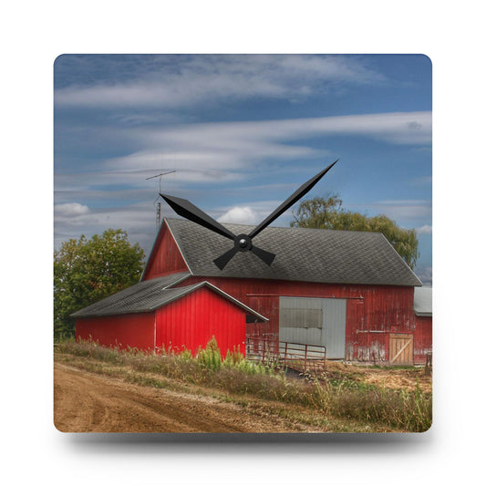 U R There Photography Wheeling Road Red Rustic Farmhouse Acrylic Analog Wall Clock 10.75'' × 10.75'' (Square)