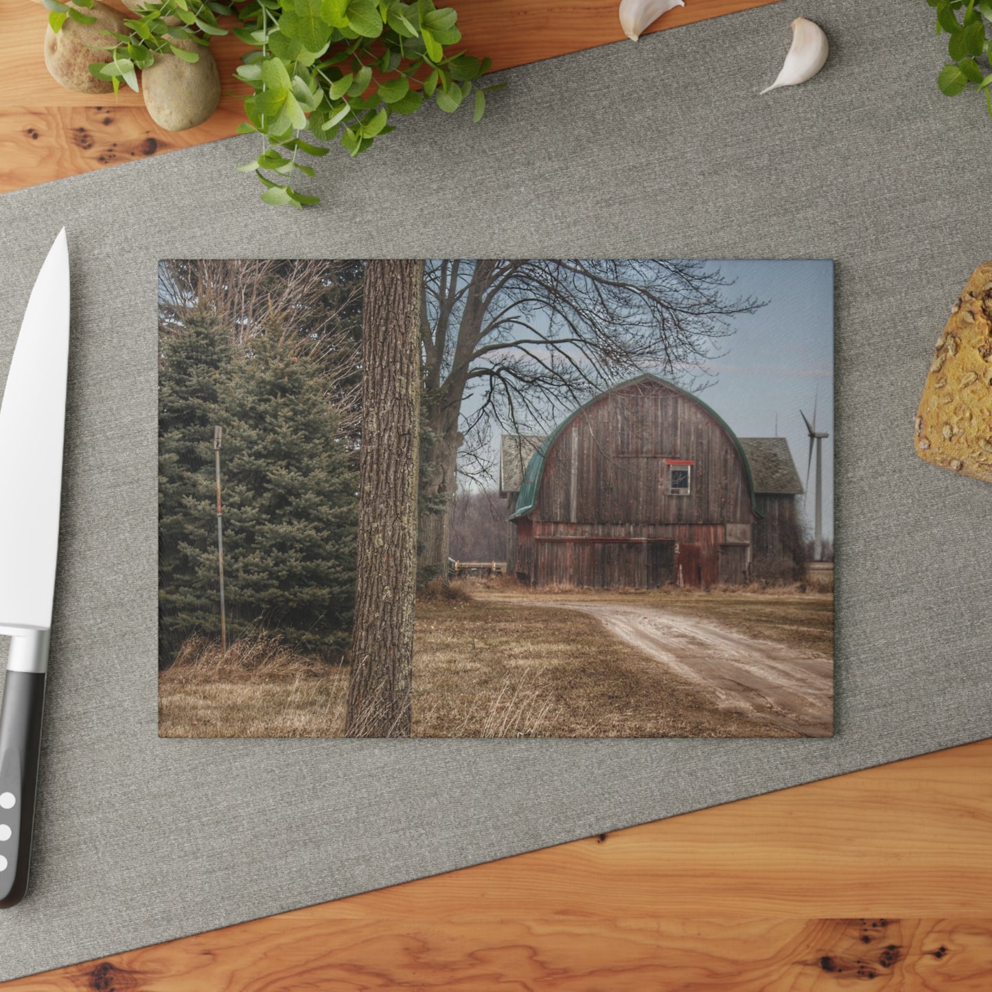U R There Photography Barns of Deckerville Road I Rustic Farmhouse Tempered-Glass Cutting Board