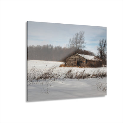 U R There Photography Frozen Grey Shack of Kingston Rustic Farmhouse Acrylic Wall Print