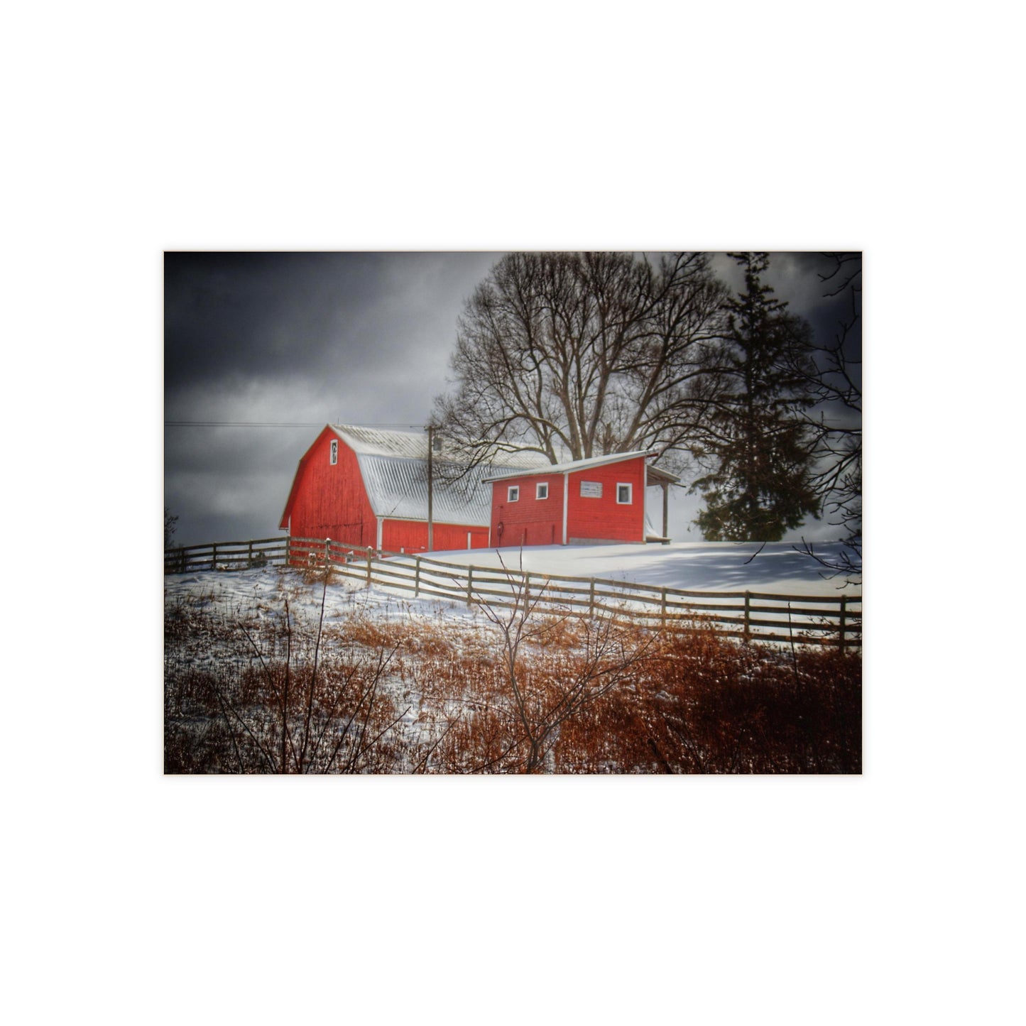 U R There Photography Catlin Red and Fence I Rustic Farmhouse Decorative Ceramic Tile