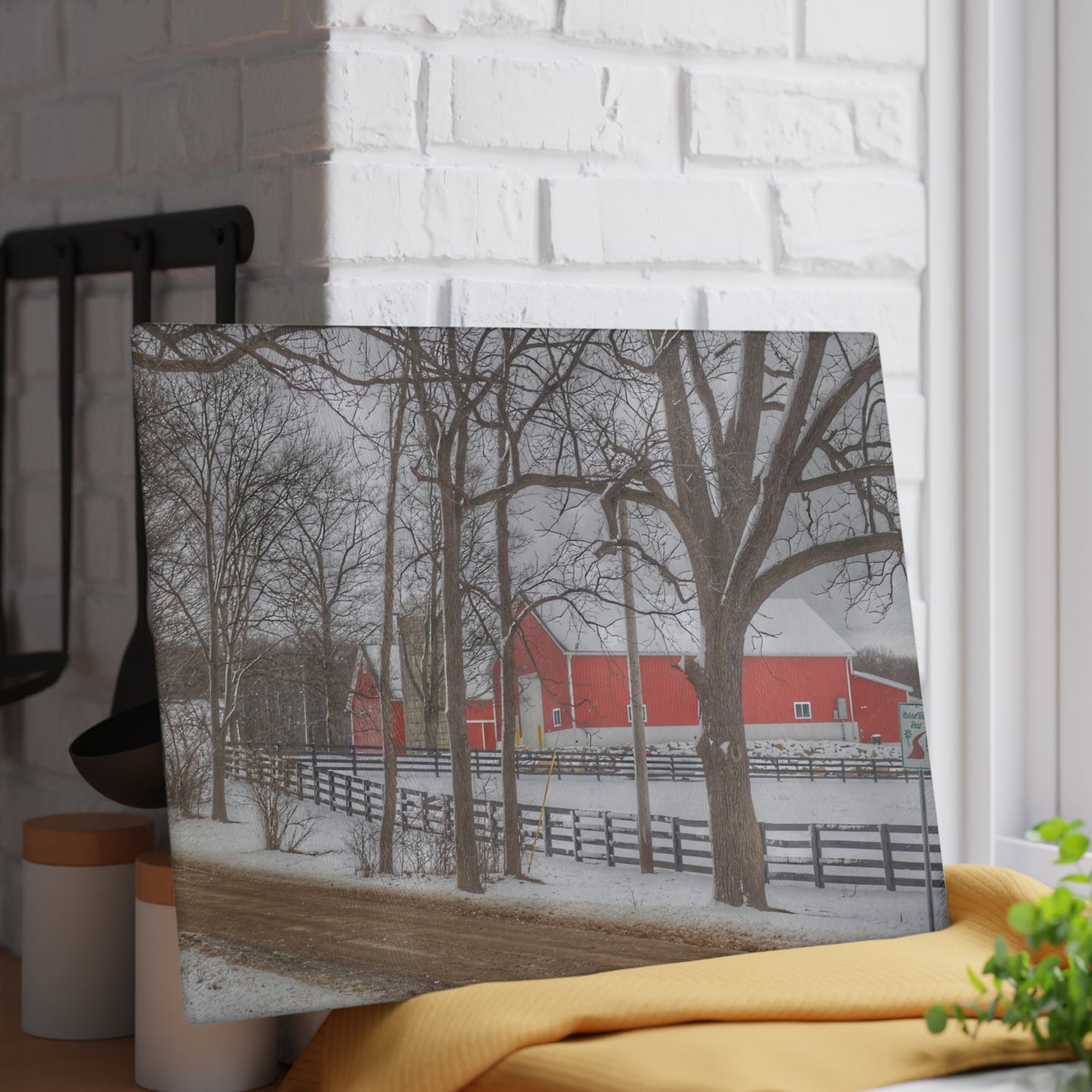 U R There Photography Barns of Barber Road I Rustic Farmhouse Tempered-Glass Cutting Board