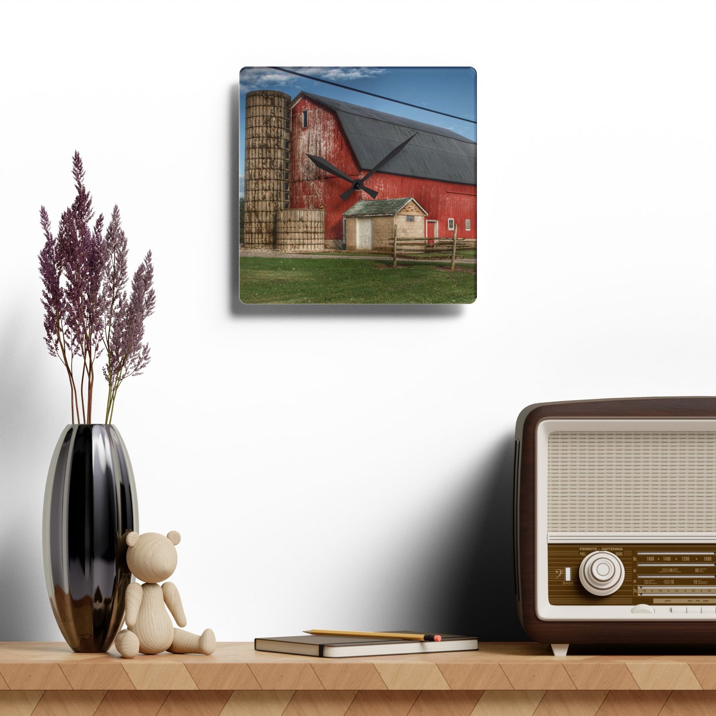 U R There Photography Brown City Lincoln Street Red Rustic Farmhouse Acrylic Analog Wall Clock