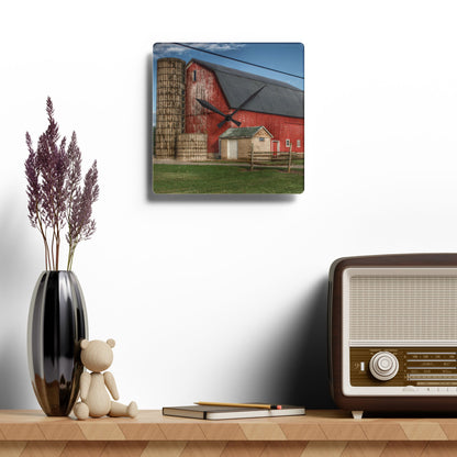 U R There Photography Brown City Lincoln Street Red Rustic Farmhouse Acrylic Analog Wall Clock
