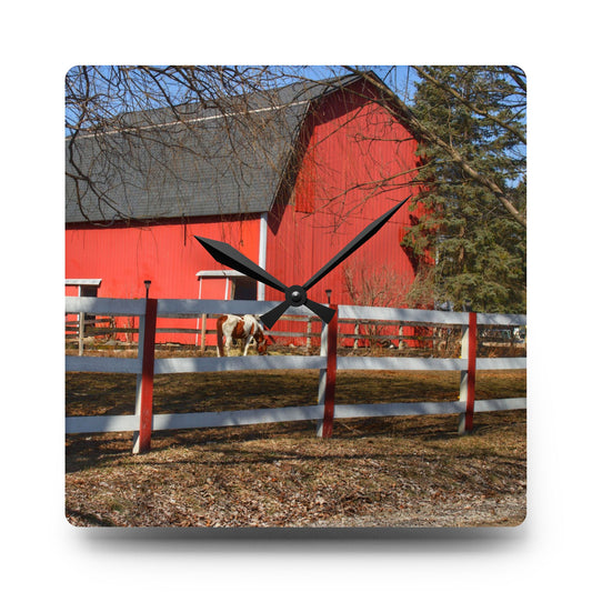 U R There Photography Wolcott Red and Filly Rustic Farmhouse Acrylic Analog Wall Clock 10.75'' × 10.75'' (Square)