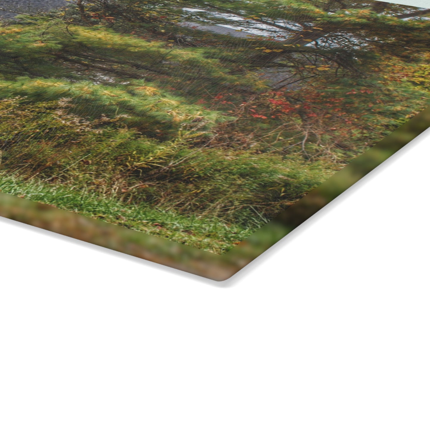 U R There Photography Green Corners Road Hidden Red Rustic Farmhouse Tempered-Glass Cutting Board